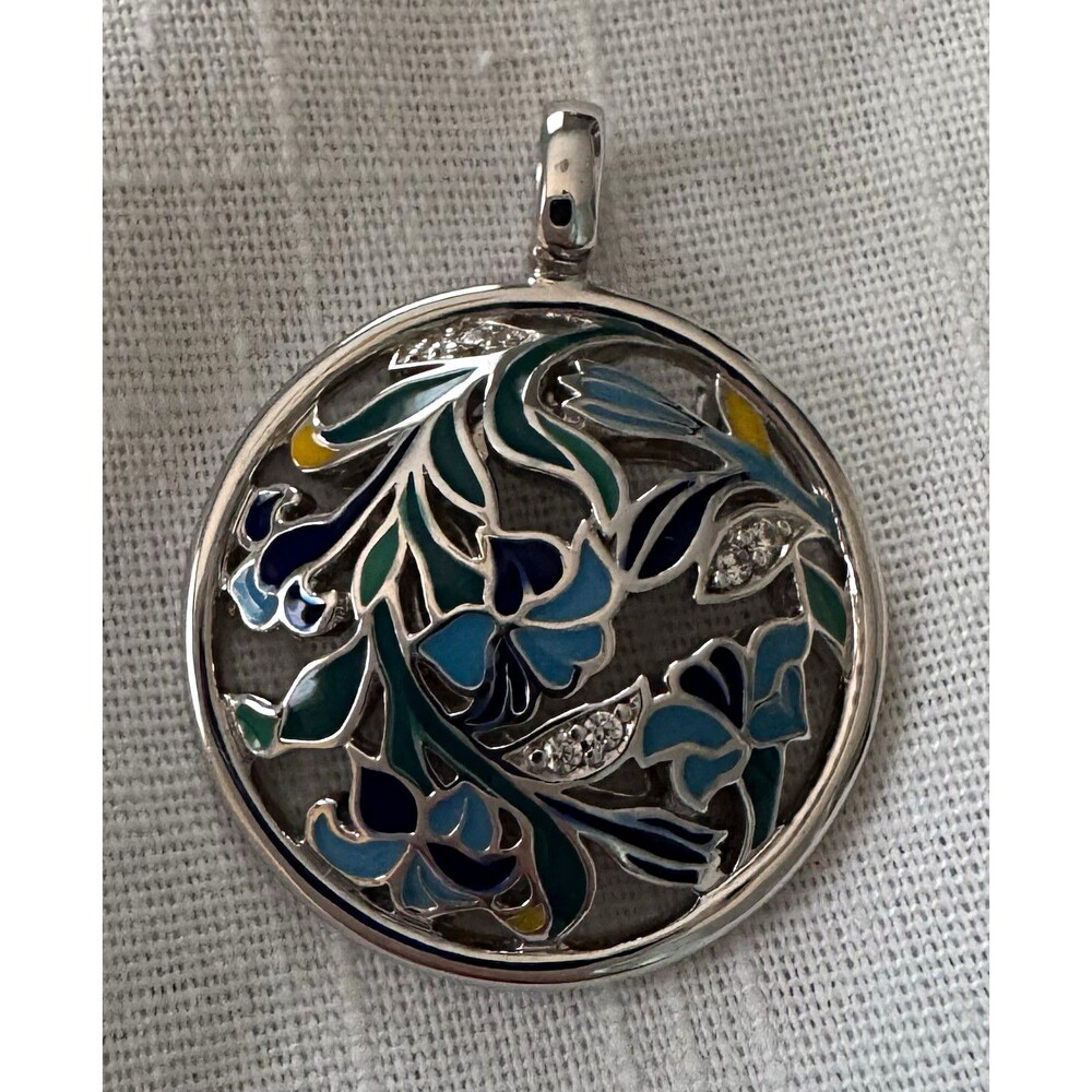 Authentic Belle Étoile "Morning Glory" Blue Enamel & Sterling Silver Pendant